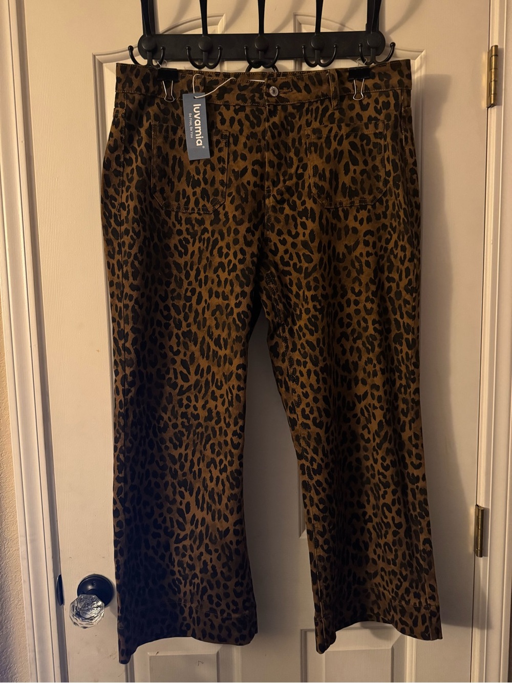 Luvamia Brown Leopard-Print Wide-Leg Pants